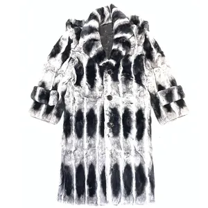Men's Genuine Luxury Fur Coat Thick Warmer Cold Winter Real Fur Lover Grey Black Rex Rabbit Chinchilla Fur Coat