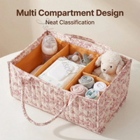 Organisateur de couches pour bébé matelassé floral 100 % coton imperméable avec séparateurs, grande capacité, rangement portable pour couches de nurserie