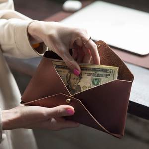 Personalized PU Leather Envelope Cash Pouch Bag Long Document <b>File</b> <b>Organizer</b> Unisex Coin Purse Card Holder Button Portable - Product Image 1