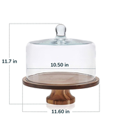 Support à gâteau rotatif en bois de 11 pouces avec couvercle en dôme, plateau de présentation en bois naturel