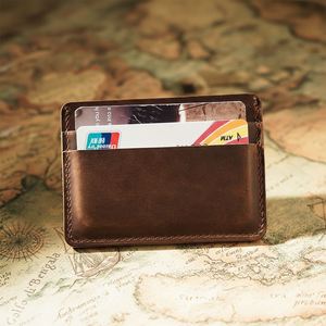Retro Crazy Horse Leather Men's Casual Bi-fold Wallet & Business Card Holder <b>Top</b> Grain Cowhide Genuine Leather Stock - Product Image 2