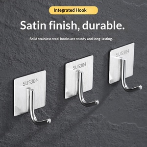 Crochet adhésif robuste en acier inoxydable 304 sans perforation pour porte, idéal pour salle de bain, cuisine, salon – Fixation sans perçage, simple - Product Image 1