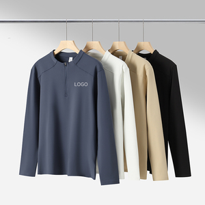 Người Đàn Ông Của Thể Thao Giản Dị Nửa Dây Kéo T-Shirts Nhanh Chóng Làm Khô Trọng Lượng Nhẹ Màu Rắn Áo 240G Dệt Kim Vải Thiết Kế Trống - Product Image 1