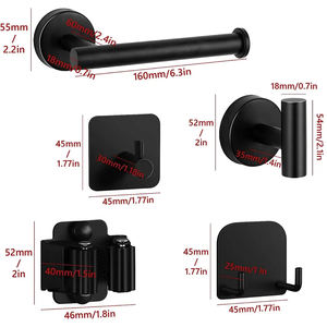 Juego de <span class=keywords><strong>Accesorios</strong></span> de <span class=keywords><strong>Baño</strong></span> de Metal Ecológico de Ocho Piezas, Color Negro, para Montar en la Pared <span class=keywords><strong>Sin</strong></span> Taladrar, en Existencia - Product Image 5