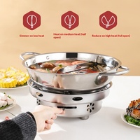 Réchaud à alcool en acier inoxydable pour fondue chinoise, avec double couvercle en verre, chauffage coupe-vent, pour usage domestique