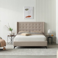 Promo Panas Tempat Tidur JLH Home Modern High Headboard Empuk Tinggi Berumbai Kancing Platform Ukuran Queen King Rangka Kayu Pelapis Kain