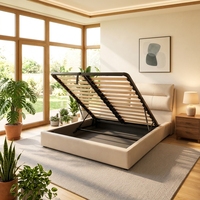 Cadre de lit en métal rembourré avec éclairage LED intelligent, support pliable, taille Queen/King, rangement relevable, technologie moderne pour l'intérieur de la chambre
