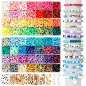 14420 Pcs DIY Beads Kit 56 Colors 6mm Spacer Flat Round Heishi Beads Polymer Clay Beads for Jewelry Bracelet Making