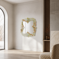 Miroir mural de luxe baroque en jade vert afghan, cadre en onyx floral sculpté à la main, miroir de vanité pour salon, entrée, personnalisable