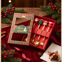 Ensemble de Cadeaux de Noël 2026 : Nouvelle Conception, Mignon Ensemble Cuillère et Fourchette en Acier Inoxydable Doré, Cuillère à Café pour Cadeau
