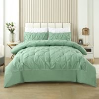 Ensemble de couette QSY King Size, ensemble de literie King luxueux à plis pincés, ensemble de couette vert sauge ultra doux pour toutes les saisons