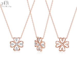 High Quality Wholesale Shiny Exquisite Flower Clover <b>Necklace</b> Jewelry 18K Solid Rose Gold Real Natural Diamond Pendant <b>Necklace</b> - Product Image 2