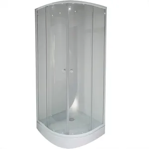 Cabine de chuveiro de canto com porta deslizante em forma de ventilador, cabine de chuveiro de latão escovado, cabine de chuveiro básica completa sem costura