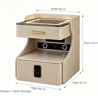 Table de chevet moderne en cuir avec éclairage LED tactile, tiroir de rangement et serrure à code pour chambre à coucher
