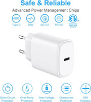Adaptateur de charge rapide USB-C PD 20W en gros, chargeur mural TYPE C avec prise EU/US pour téléphones mobiles Samsung iPhone 18 17 16 15