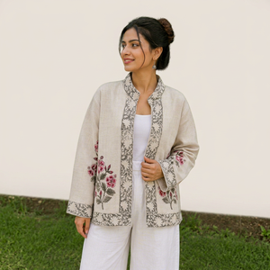 Veste en coton artisanale de qualité supérieure à motifs imprimés à la main pour femmes |   Manteau ouvert éco-responsable, style bohème décontracté et ethnique - Product Image 1
