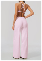 Ensemble de sport tendance pour femme : tenue de yoga à col carré, haut à épaules dénudées et demi-manches, soutien-gorge de sport rembourré à dos croisé, idéal pour la gym et le fitness