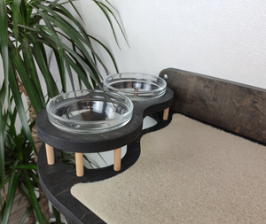 Estante para gatos de pared de madera con comedero para gatos de pared de 2 escalones - Product Image 3