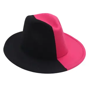 新款7色时尚别致男士女士半半双色缝线软呢帽绅士巴拿马trilby爵士帽