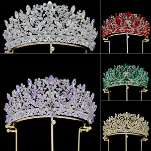 luxury princess silver rhinestone full crystal pageant wedding bridal handmade crown and tiara for women