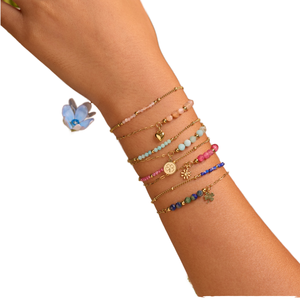 Trendy Multicolor <strong>Beaded</strong> Chain <strong>Bracelet</strong> Tarnish <strong>Free</strong> PVD 18K Gold Plated Stainless Steel Minimalist Accessory - Product Image 1