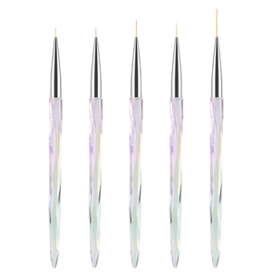 Lot de 5 pinceaux à ongles en silicone avec manche acrylique dégradé, stylo de modelage en silicone pour nail art et peinture au gel, emballage en sac PVC - Product Image 1