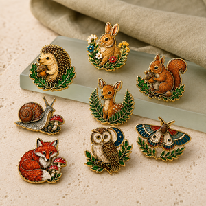 Badges en métal personnalisés en gros, motifs animaux de la forêt en relief, épingles détaillées pour vestes et sacs à dos - Product Image 1