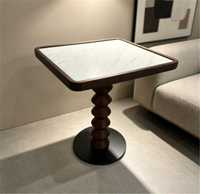 Table de salle à manger octogonale moderne pour restaurant, plateau en faux marbre, piétement tourné sur axe, durable et facile à nettoyer