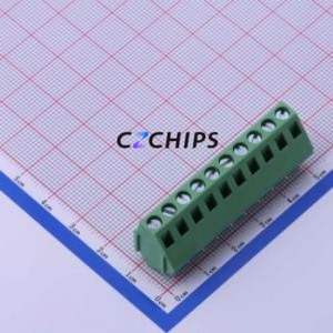 DB103-5.0-10P-GN-S Screw Terminal Block Through hole Component (THT),P=5mm Connector 1x10P 5mm Green Through Hole - Product Image 1