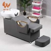 Fauteuil de lavage de luxe Winplus en cuir PU pour salon de coiffure, avec bac à shampoing et fonction couchage