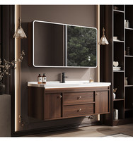Meuble-lavabo mural de salle de bain moderne en bois massif de luxe