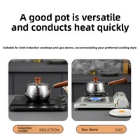 Pot à lait en acier inoxydable 316 non revêtu avec couvercle en verre trempé au design moderne manche en bois pour le chauffage des aliments pour bébés et les éclaboussures d'huile