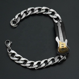 Pulseras de Cadena Cubana con Diseño de Guitarra, Joyería de Acero Inoxidable, Color Dorado, Precio al por Mayor - Product Image 3
