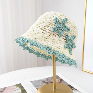 Sombrero de Paja con Bloques de Color Personalizados DLS para Mujer, con Borde con Volantes, Protección UV, Servicio ODM para Vacaciones en la Playa y Salidas Diarias - Product Image 4