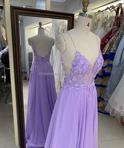 Nouvelles robes <span class=keywords><strong>de</strong></span> bal en mousseline <span class=keywords><strong>de</strong></span> soie avec fleurs 3D brodées, couleur lavande, pour femmes, pour les bals <span class=keywords><strong>de</strong></span> promo et les mariages - Product Image 3