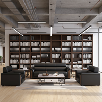 Ensemble de canapé de bureau modulaire moderne à trois places en cuir synthétique, avec table basse en bois et éponge haute densité pour salon