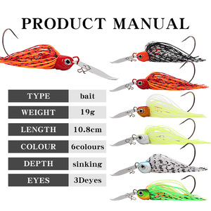 Señuelo de pesca artificial de 10.8cm y 19g para todas las capas de agua, modelo transfronterizo, con borlas y cejas, spinner compuesto de metal de 20g para pesca de fondo. - Product Image 3