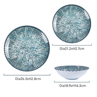 Bol de service à salade en mélamine Bestwares Factory Wholesale Japandi gris bleu moucheté à texture d'encre ondulée avec bord perlé