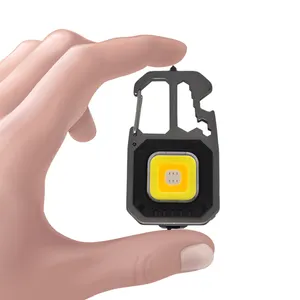 COB Obor Portabel USB Isi Ulang Terang Tinggi 4 Mode Senter LED Mini Berkemah Gantungan Kunci Cahaya Multifungsi