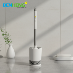 Brosse de nettoyage de toilettes en TPE souple avec manche en plastique, tige en <span class=keywords><strong>aluminium</strong></span>, design mural avec support, durable, écologique, réglable - Product Image 1