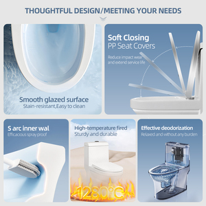 <span class=keywords><strong>WC</strong></span> monobloc en céramique minimaliste, à poser au sol, <span class=keywords><strong>WC</strong></span> moderne avec finition brillante pour une conception de salle de bain contemporaine - Product Image 3
