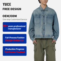 YUCE Nouvelle Veste en Jean Vintage Tendance pour Homme, 100% Coton Délavé à l'Acide avec Col Rabattu Boutonné