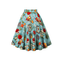 Femmes Vintage 50s taille haute jupe patineuse grande taille imprimé coton balançoire rétro jupes mi-longues coton fleuri
