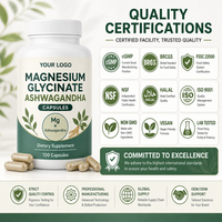 Capsules de glycinate de magnésium à marque privée, étiquette OEM, suppléments à base de plantes avec Ashwagandha