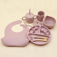 Ensemble de vaisselle pour bébé en silicone de qualité alimentaire écologique, 8 pièces, bol, assiette, cuillère, fourchette, bavoir, tasse à sucette pour la diversification alimentaire des nourrissons