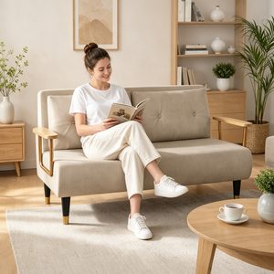 Wasserabweisendes Stoff-Klappsofa 2-Sitzer Konvertierbare Couch Pflegeleicht Nordischer Stil Metallrahmen Rückenlehne Villa - Product Image 1