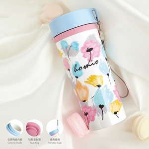 Tasse en céramique Homio 500 ml, motif floral, tasse de voyage portable avec joint d'étanchéité et cordon - Product Image 1