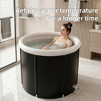 Baignoire pliable portable Pursuefree en PVC avec doublure en coton, baignoire noire pour trempage, baignoire SPA pour adultes à domicile, baignoire isolée