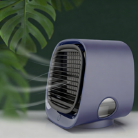 Mini ventilateur rafraîchisseur d'air évaporatif USB en plastique avec 3 vitesses, ions négatifs et veilleuse pour usage extérieur