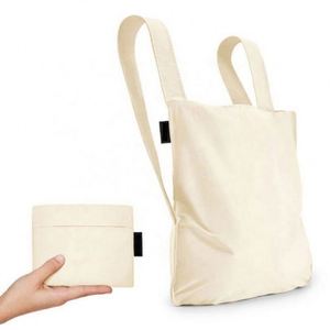 Eco-Friendly Large Reusable Canvas Foldable <b>Backpack</b> Tote Bag Custom Printed Logo Solid Color Travel-Ready Cotton Nature's - Product Image 5